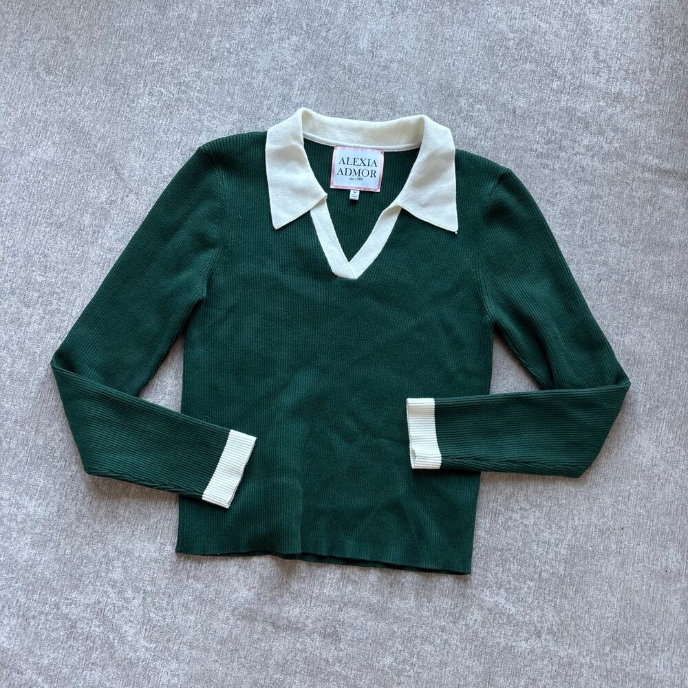 Alexia Admor Collar Ribbed Green Sweater